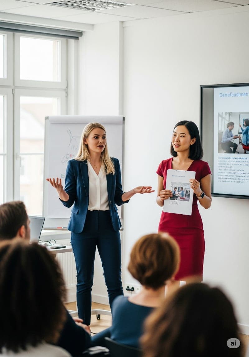 Two women holding a presentation